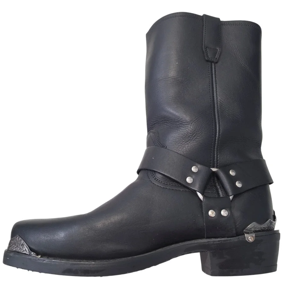 Dingo Mens DI19053 Black Leather Eagle Harness Biker Boots 11 EW Wide